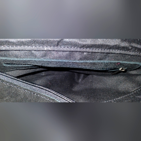 PRUNE . Black suede and bovine leather dotted snap front zipper prune purse. - Picture 9 of 15